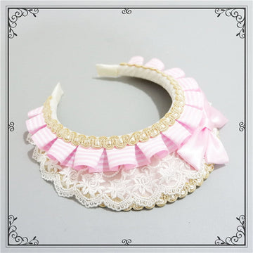 Fox Cherry - Sweet Lolita - Multicolor striped Lolita headdress with lace edging