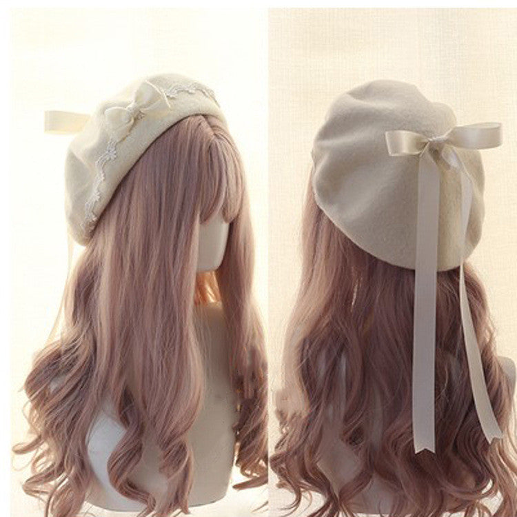 Xiaogui - Japanese Style Sweet Woolen Lolita - Lace Beret Headwear