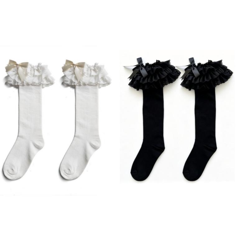 WAGUIR - Cotton Lolita Bow Socks with - Layered Lace Trim Socks