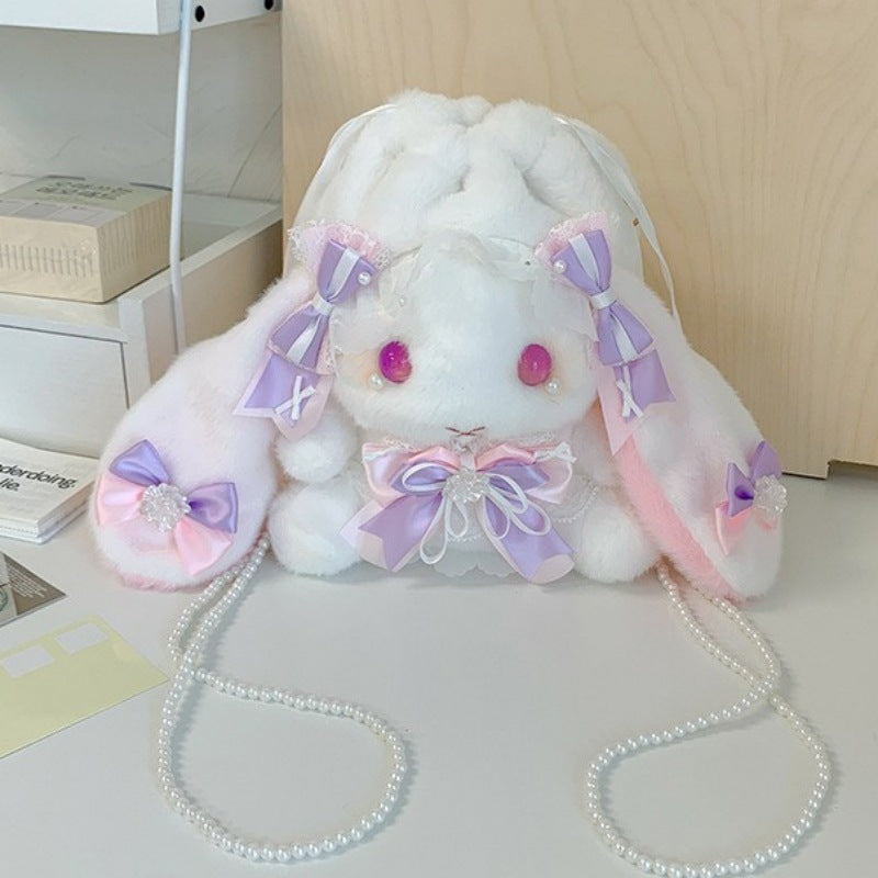 Lop-Eared Bunny Lolita Pearl Chain Doll Bag – 2025 Cute Bow Plush Shoulder Bag