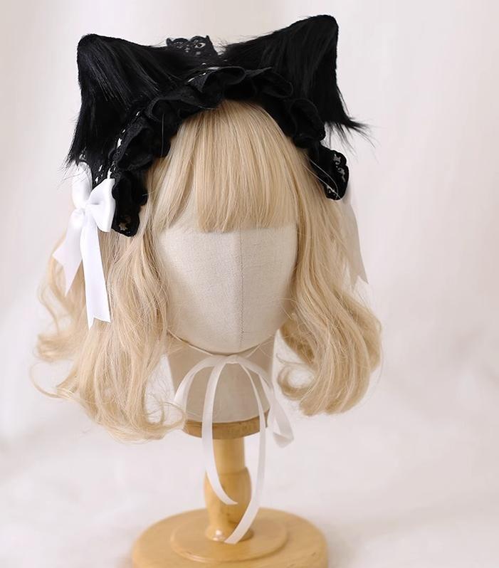 Xiaogui - Gothic Lolita Headband Cat Ear - Hairpin Headwear