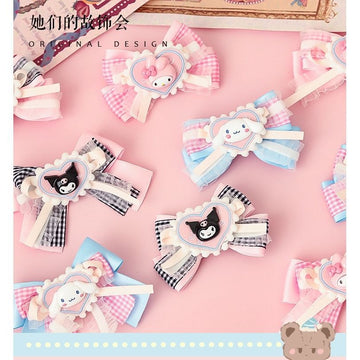 LOLITA Hair Accessories Sweet Bow Hair Clip Cinnamoroll Kuromi Pink Blue Soft Girl Lolita Hair Ornament