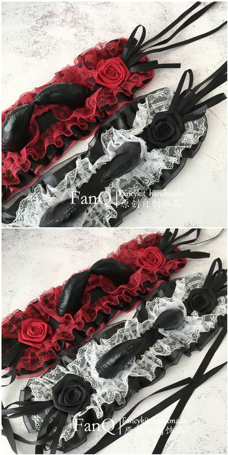 Subculture Custom Dark Lolita Demon Horn Gothic Headband Y2K Red and Black Lace Hairband - Lolita Fetch