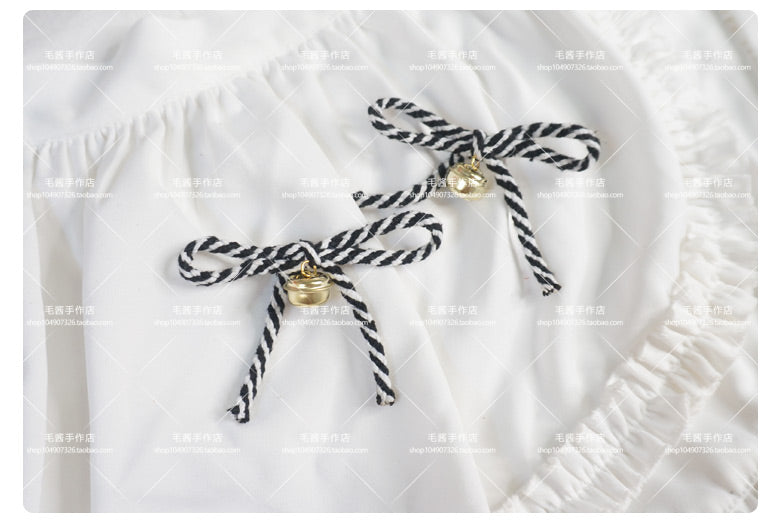 Cute Girl Red and White Striped Bell Bow Hair Clip Lolita Side Clip Hair Accessory  Hair Ornament Hanfu