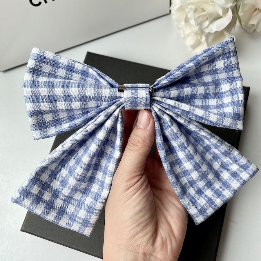 Handmade - Cherry Gingham Bow - Stainless-Steel Brooch - detail view 5