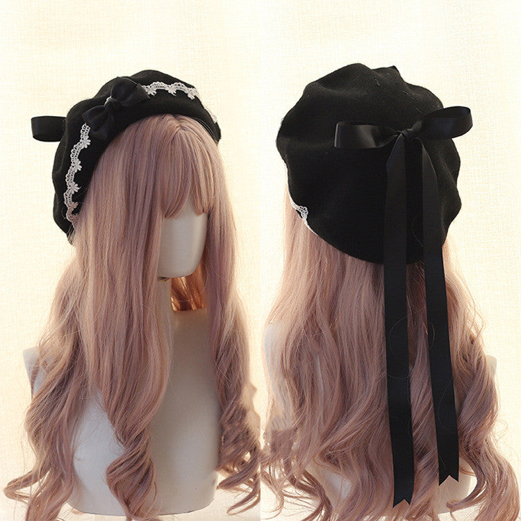 Xiaogui - Japanese Style Sweet Woolen Lolita - Lace Beret Headwear