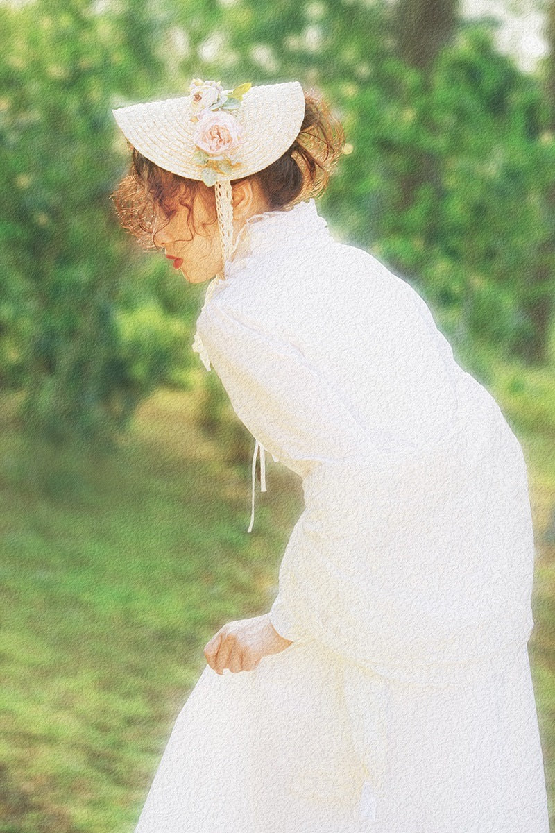 Wanqian Original Straw Hat Flat Hat Lolita Handmade Tea Party Pastoral Bonnet French Retro Photo Bntbb Hat
