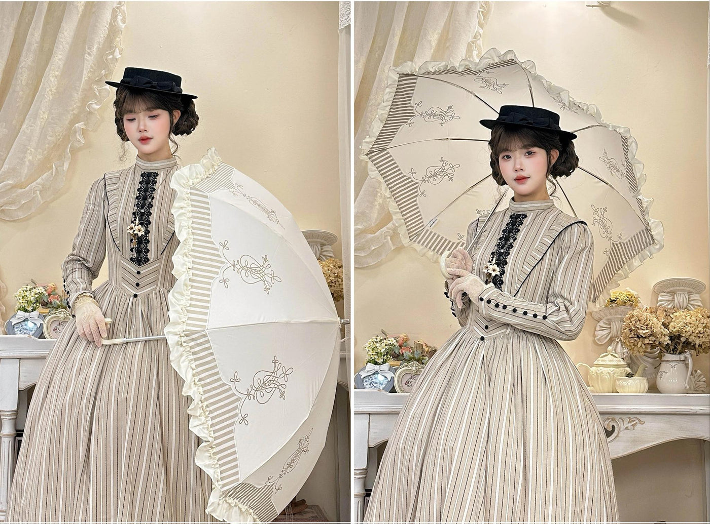 Whale Island - Lyre Academy - Classic Lolita Two-Fold Parasol with Lyre Prints - product detail 7