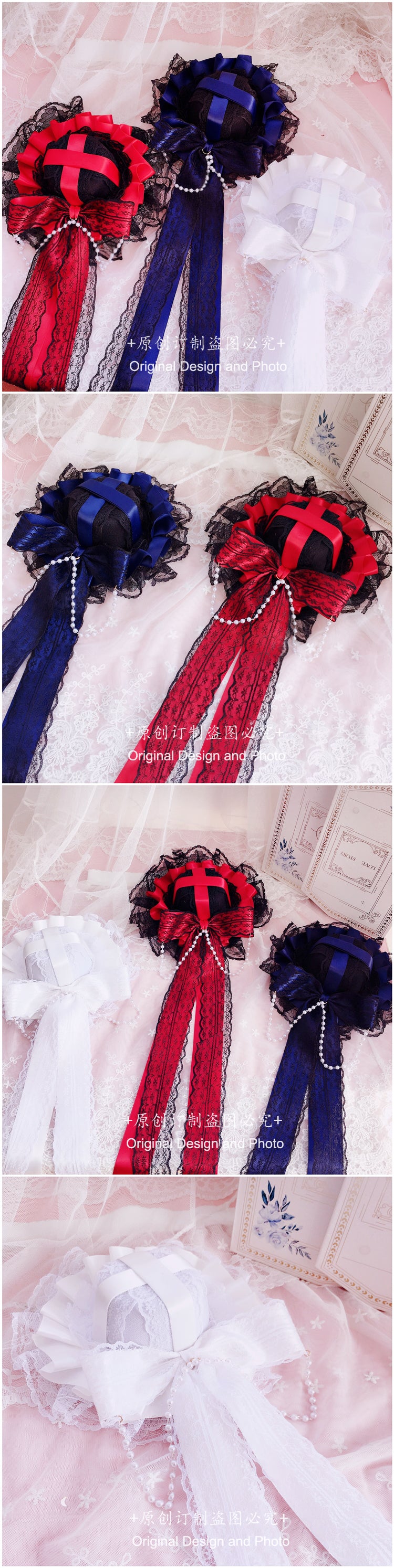European Classical Dark Style Lace Pearl Bow Ribbon Party Hat Lolita T