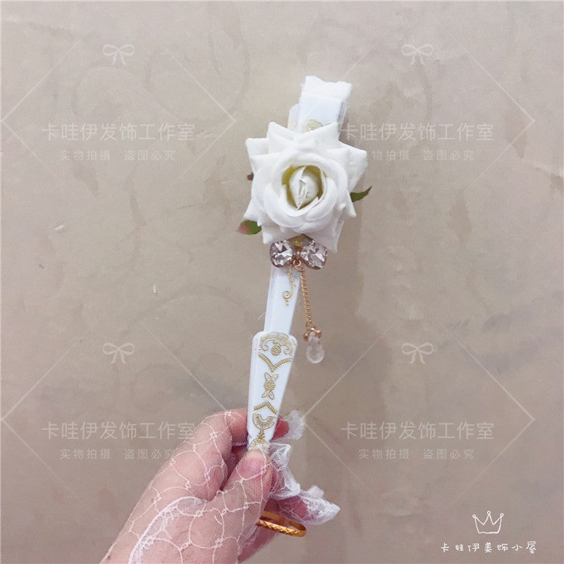 Lolita Handmade Bridal Lace Gold Stamping European Style Gorgeous Gothic Vintage Tea Party Comic Exhibition Photo Folding Fan