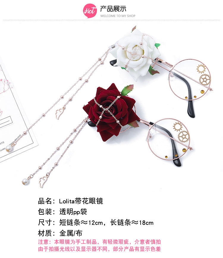Accessories Lolita Rose Heart Wings Steampunk Bat Rose Gothic Gear Single-Sided Glasses - Lolita Fetch
