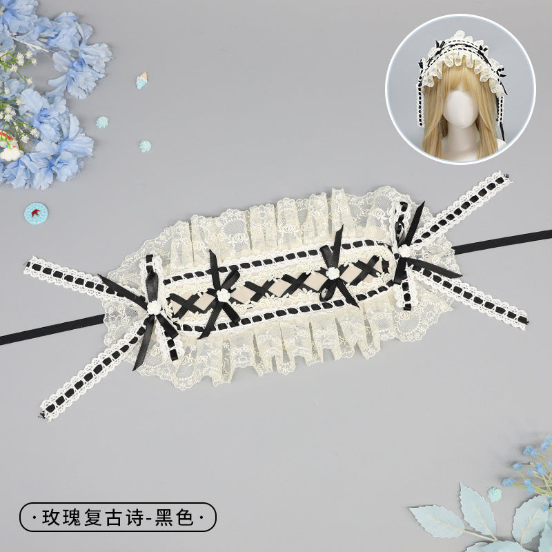 Vintage Rose Handmade Classical Doll Style Wide Lolita Small Item Heavy Embroidery Lace Headband