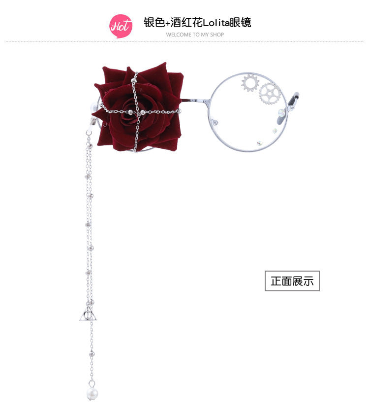 Accessories Lolita Rose Heart Wings Steampunk Bat Rose Gothic Gear Single-Sided Glasses - Lolita Fetch