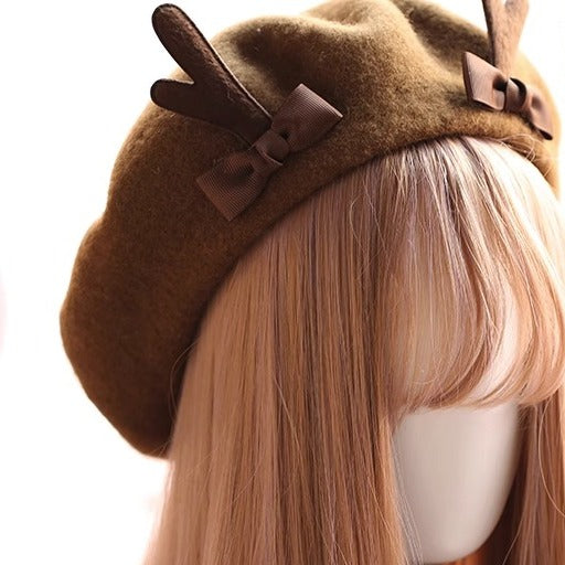 Xiaogui - Kawaii Lolita Deer Horn Beret - Christmas Multicolors Headwear
