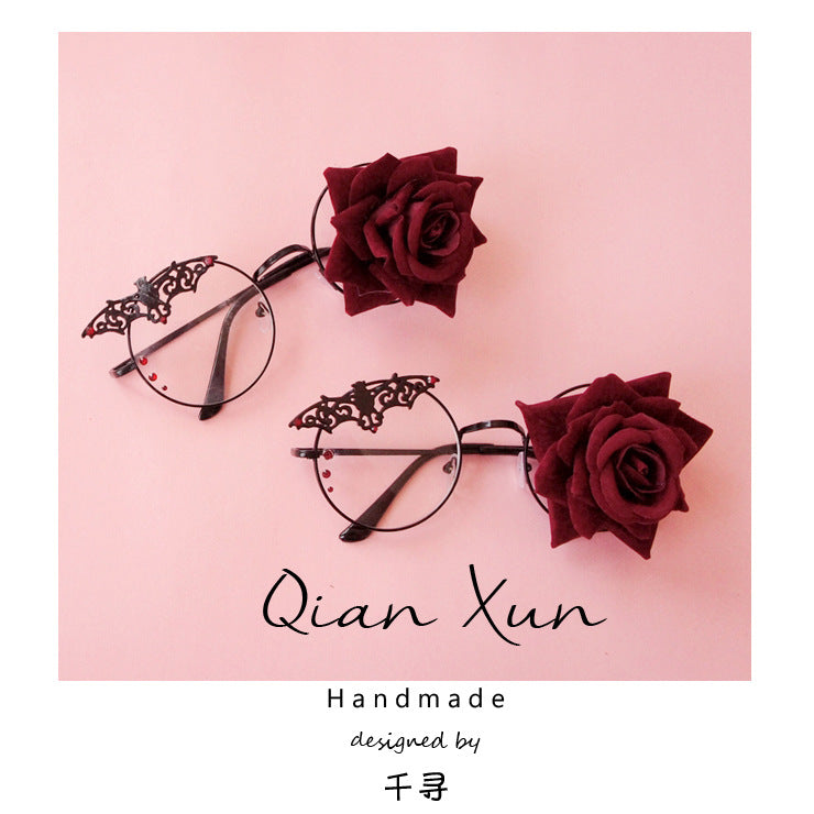 Steampunk Bat Rose Glasses Frame Lolita Dark Style Retro Anime Cosplay