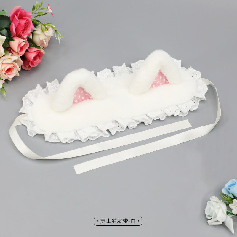 Handmade Plush Cat Ear Polka Dot Hair Accessories Sweet Cute Hair Clips Japanese Lolita Cat Ear Headband - Lolita Fetch