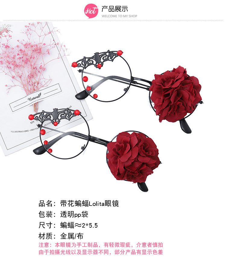 Accessories Lolita Rose Heart Wings Steampunk Bat Rose Gothic Gear Single-Sided Glasses - Lolita Fetch