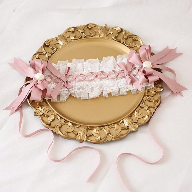 Xiaogui - Ivory & Pink Sweet Lolita Headdress - Bridal Lace Headwear Headwear