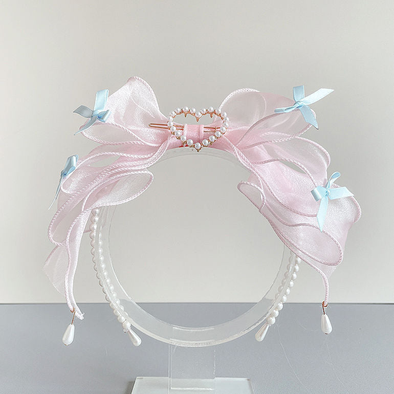 Original Handmade Ruiben Rabbit Full Color Pearl Kc Lolita Headband Organza Bow