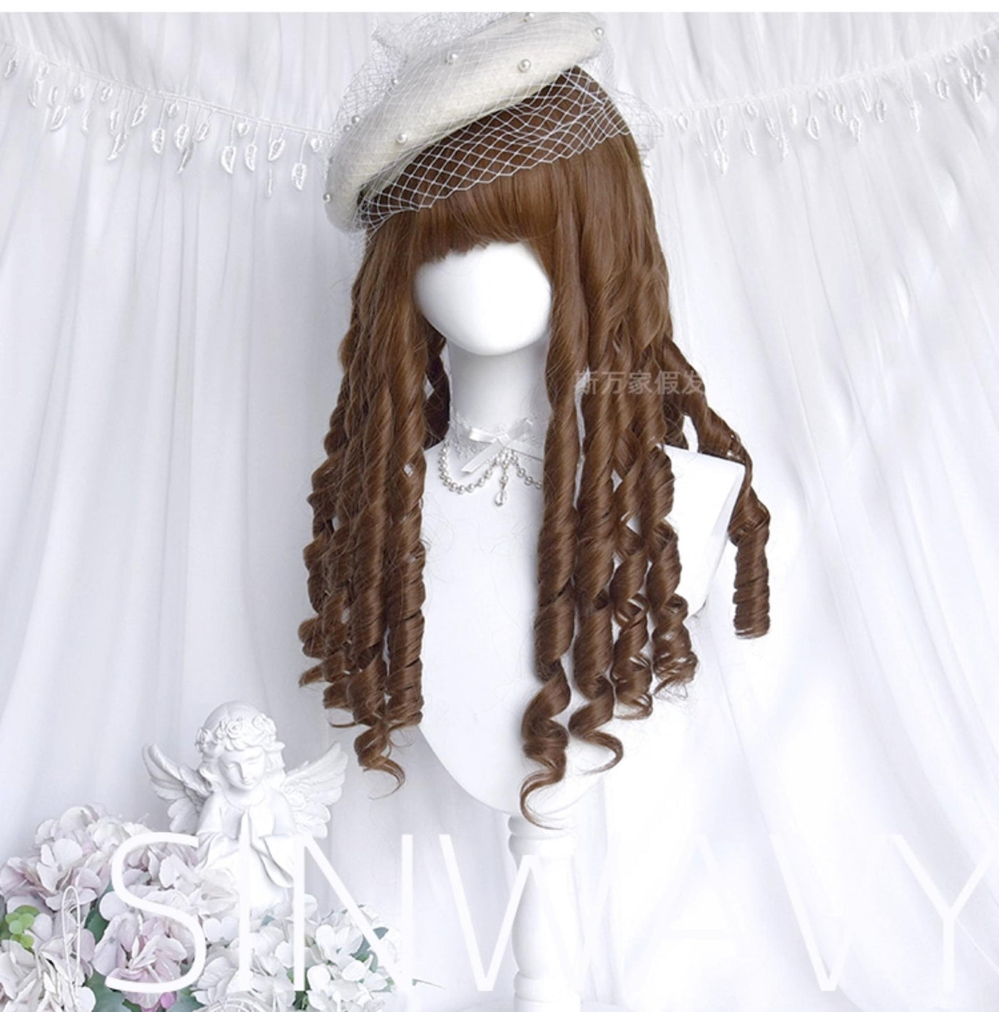 Sinwavy - Doll-like Roman Curl Lolita Wig - Straight Bangs Wig