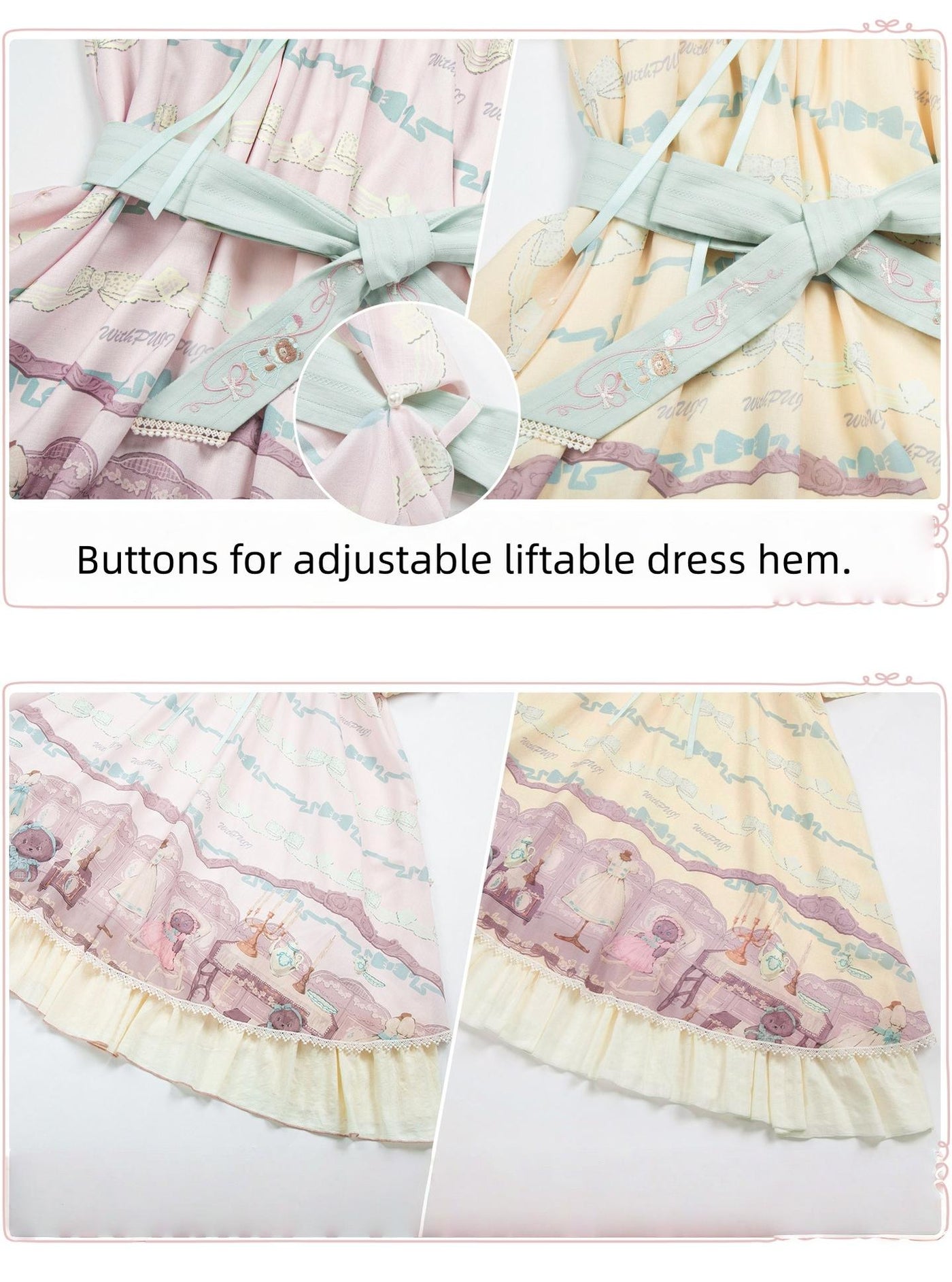 With PUJI - Brown Dollhouse SP - Kawaii Lolita Dollhouse Printed OP Dress with Embroidery