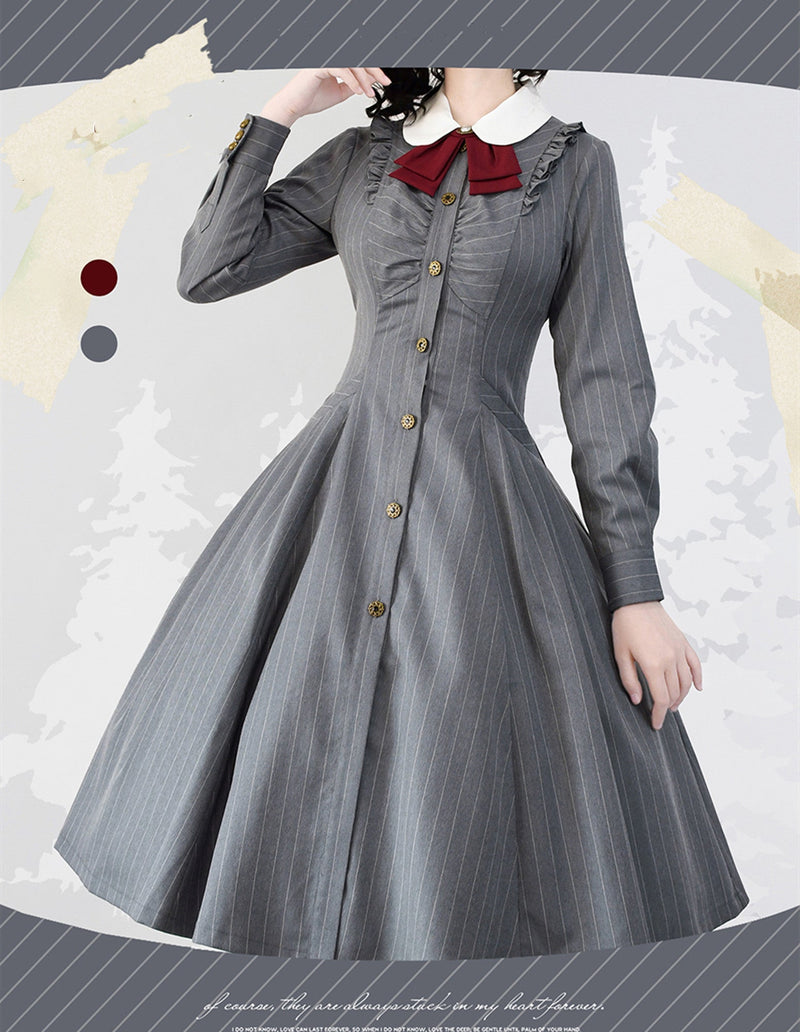 Forest Wardrobe - Winter Lolita Classic Front Open - Stripe OP OP Dress