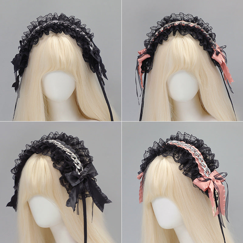Metal Chain Harajuku Style Hot Girl Headband Lace Japanese Style Lolita Hair Accessories Punk Dark Subculture Niche Hair Accessories