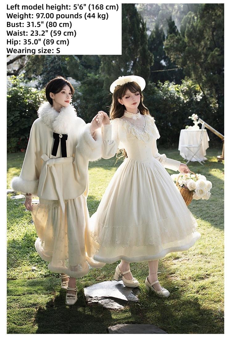 With PUJI - Winter Island Memory - Elegant Lolita Winter Coat & OP Dress Set