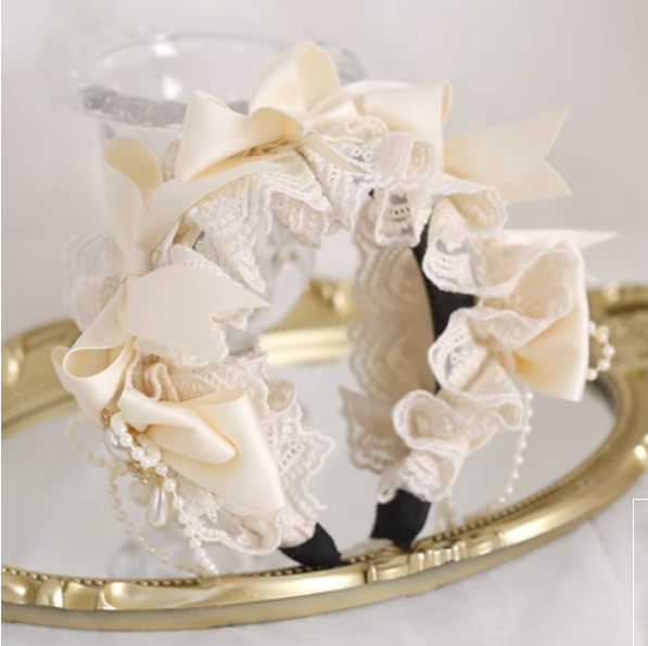 Xiaogui - Sweet Lolita Ivory Lace bow Hair - Accessories Headwear