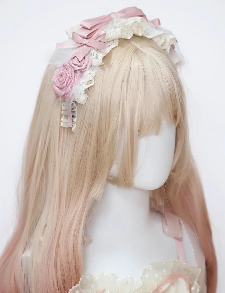 Her Vintage Society - Satin Pink Ballet - Hair Accessories and Flat Hat with Hand-Rolled Roses - option image