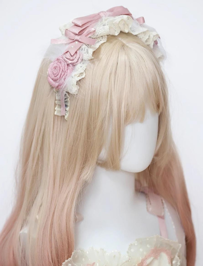Her Vintage Society - Satin Pink Ballet - Hair Accessories and Flat Hat with Hand-Rolled Roses - option image