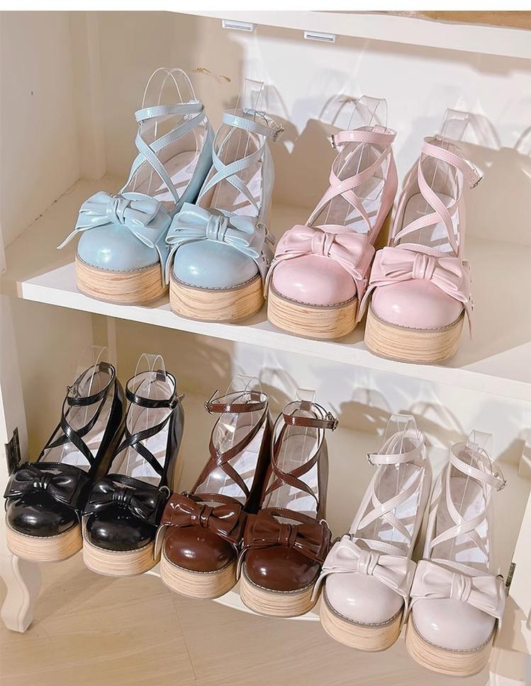SeeYou - Sweet Cake - Sweet Lolita platform shoes with a round toe and large bow - product detail 4
