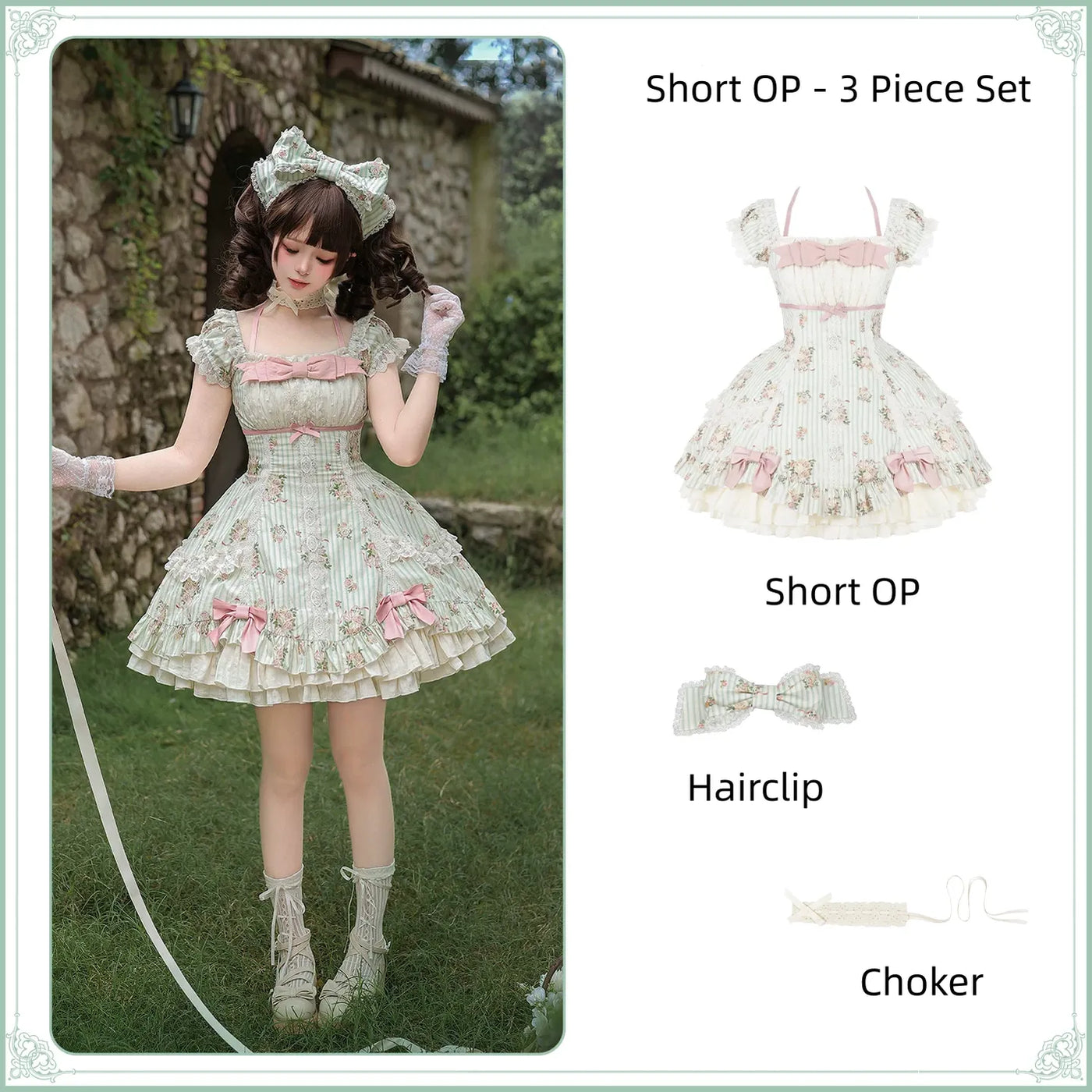 Meeting Austen - Cotton Classic Lolita Rose Printed OP Dress (L M S) 45736:860047
