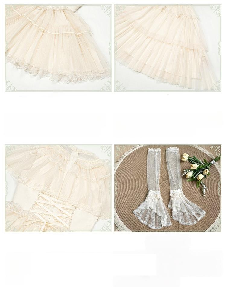 With PUJI - White Mist Promise - Classic Lolita Corset OP Set, Edwardian Collar & Tiered Hem