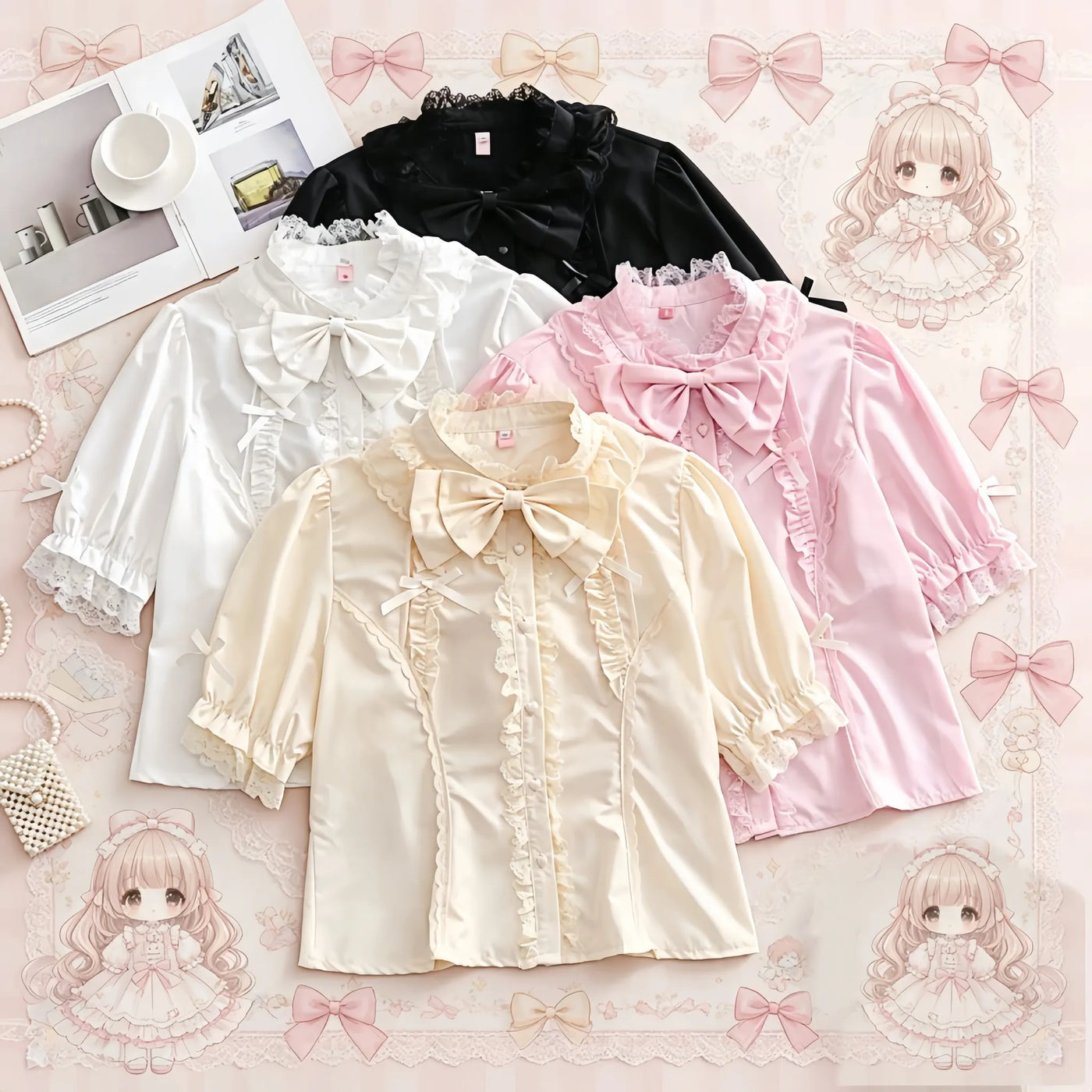 Niu Niu - Plus Size Sweet Lolita Blouse with - Ruffles, Peter Pan Collar Innerwear