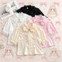 White - Stand Collar Blouse (with detachable collar bow) Only / L
