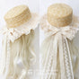Beige multi-layered bow lace hat / Free size