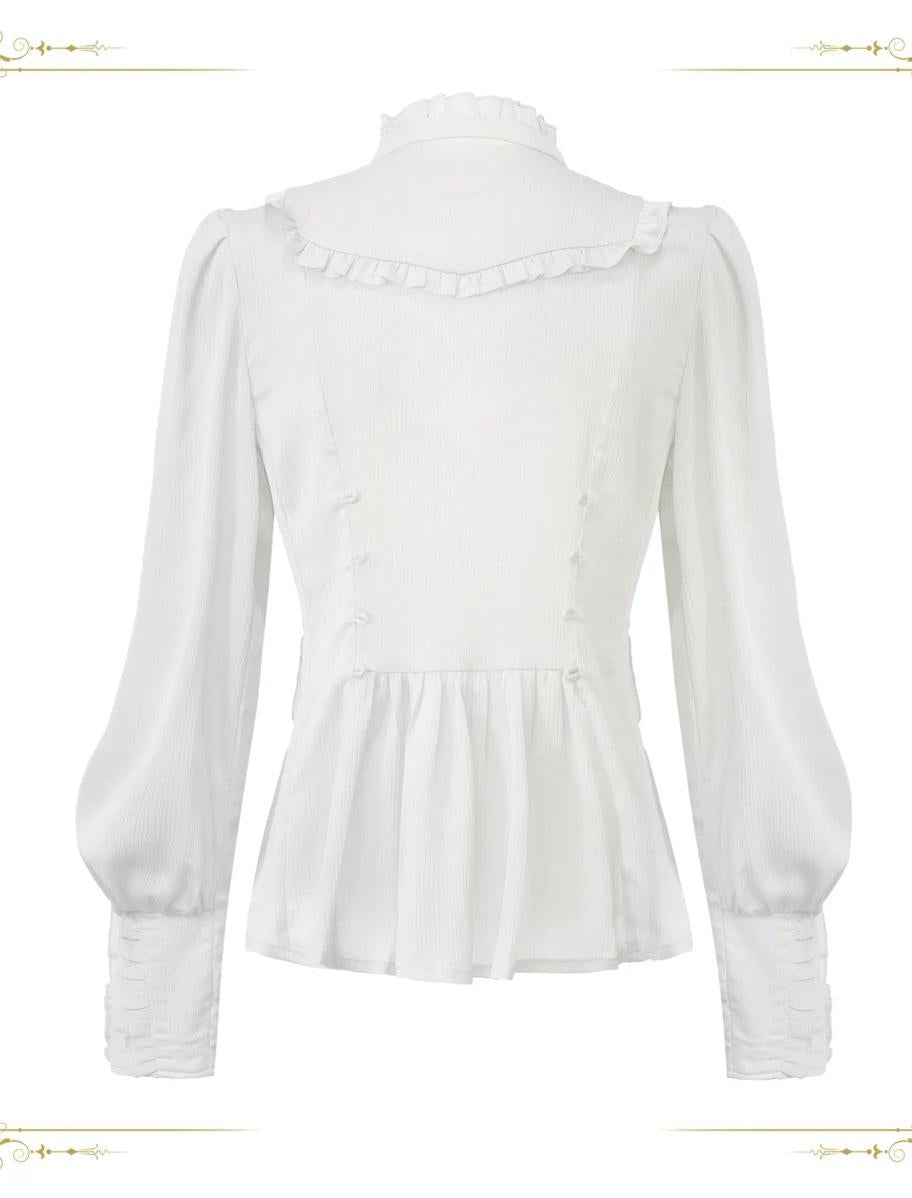 Immortal Thorn - Eternal Rabbit Invitation - Ouji Lolita Vintage Long Sleeve Blouse, Ruffles V-Neck