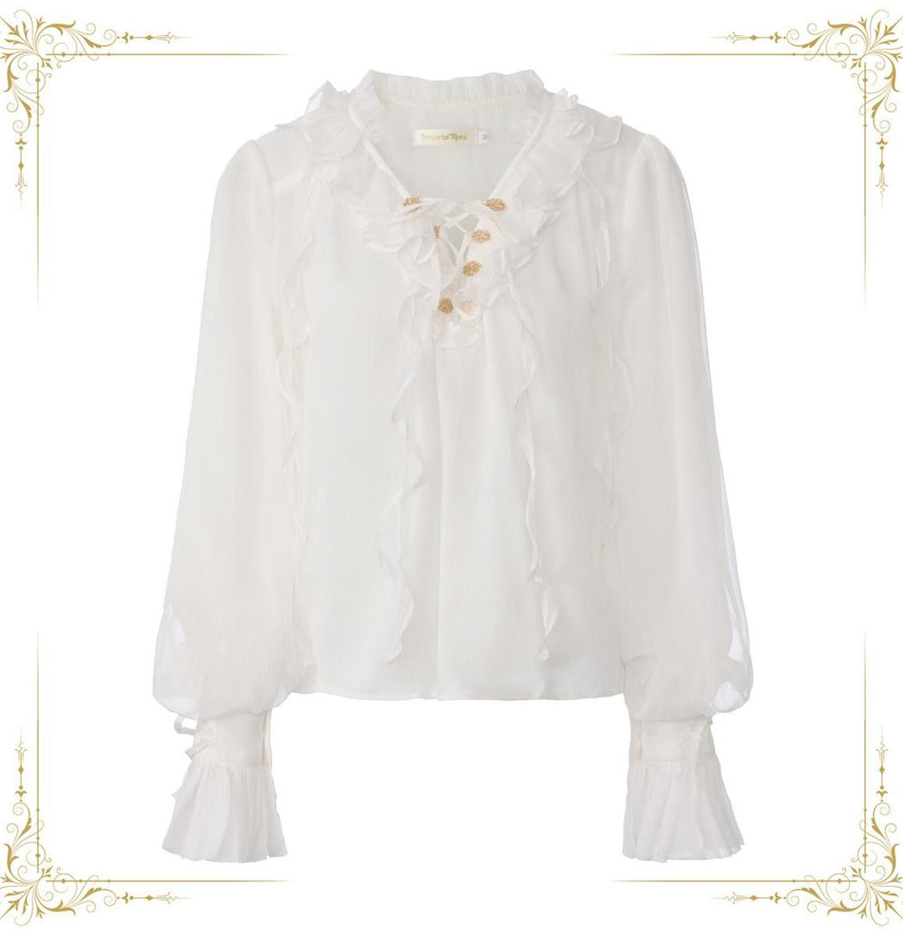 Immortal Thorn - Eternal Treasure Voyage - Ouji Lolita Chiffon Blouse with Ruffles