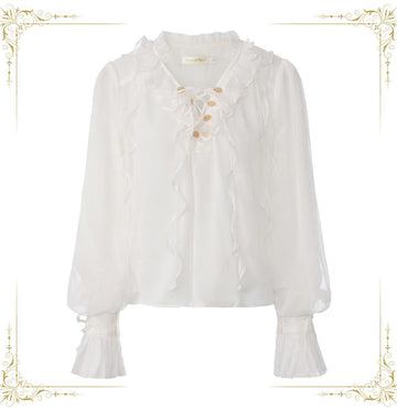 Immortal Thorn - Eternal Treasure Voyage - Ouji blouse with layered ruffles and lace-up detailing