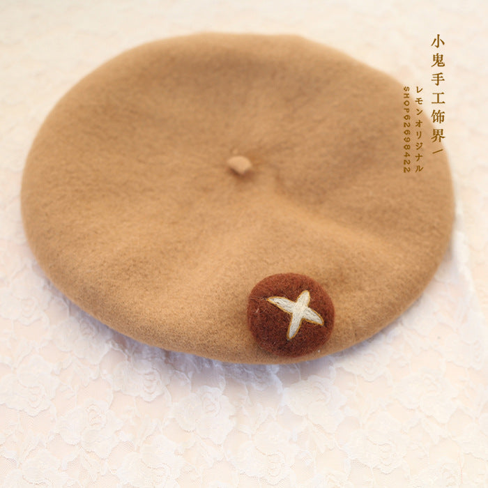 Lolita Bear Beret Handmade Wool Felt Mushroom Beret Super Cute Hat Artist Hat