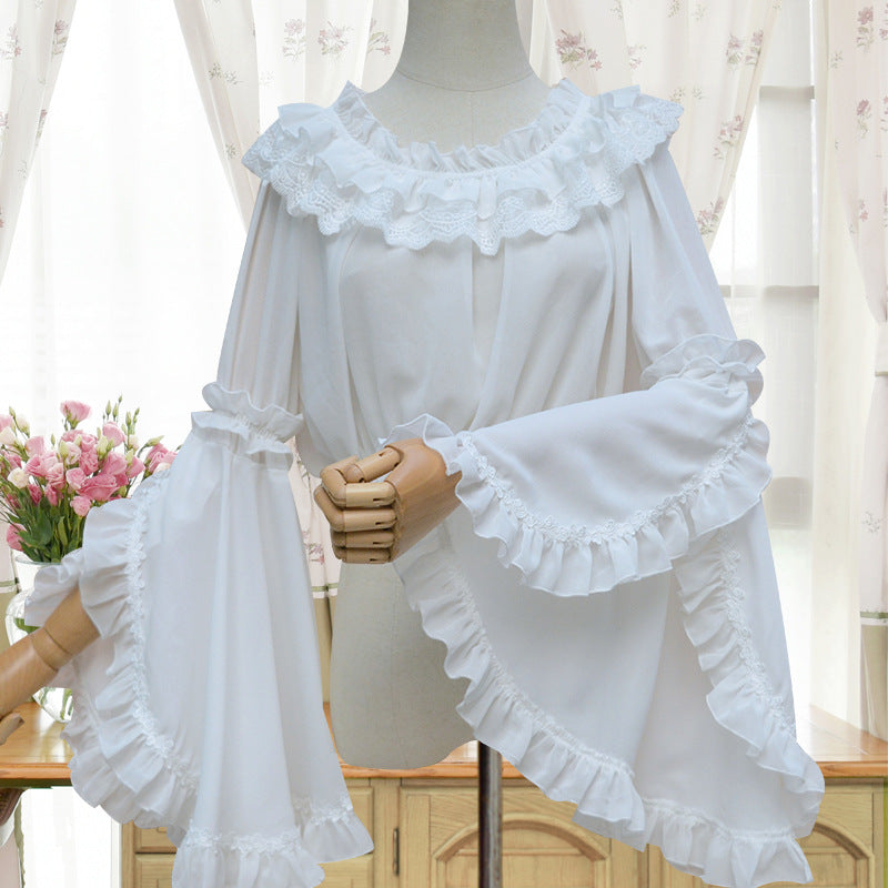 Zhijinyuan Lolita Princess Sleeve Chiffon Inner Top | Boat Neck 3/4 Sleeves Camisole - Lolita Fetch