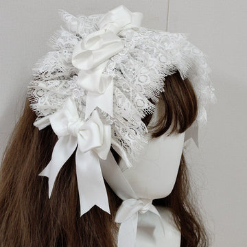 Lolita Lolita Small Items Matching Illusion Rose Handmade Kc Bow Hairband White Eyelash Lace Headband