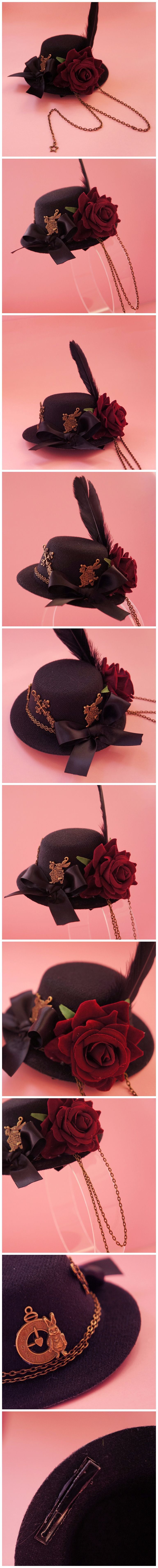 Vintage Gothic Small Hat Rose Lolita Small Hat Hair Accessory Tea Party Style Hair Accessory Photo Prop
