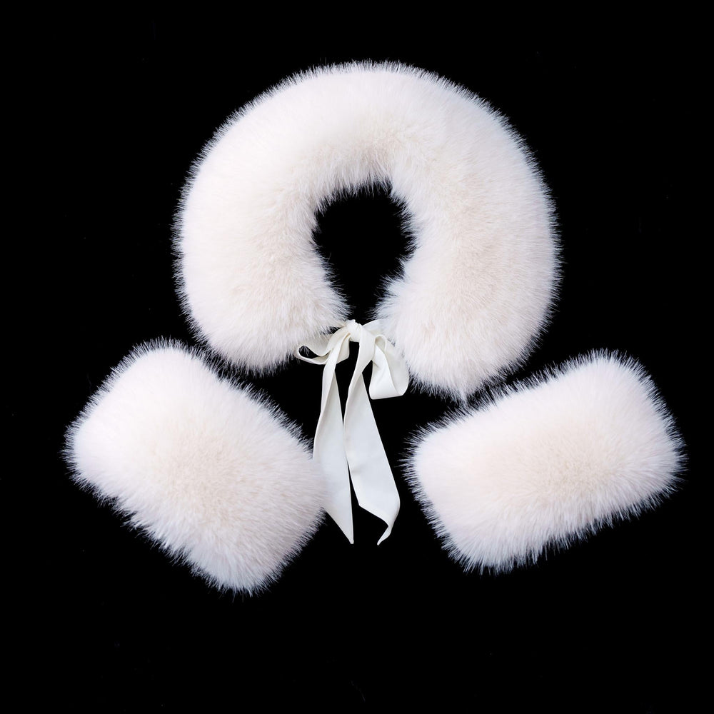 White faux fur collar and cuffs for a Sweet Lolita coat