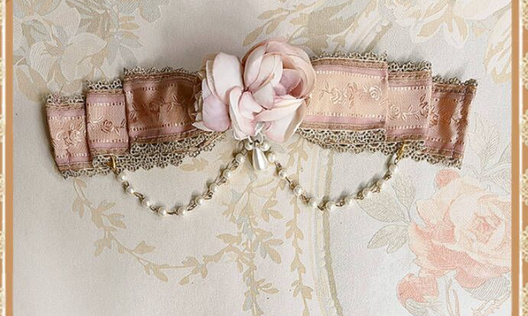 Doll House - Sweet Lolita Accessory Bow Rose Brooch Pink champagne