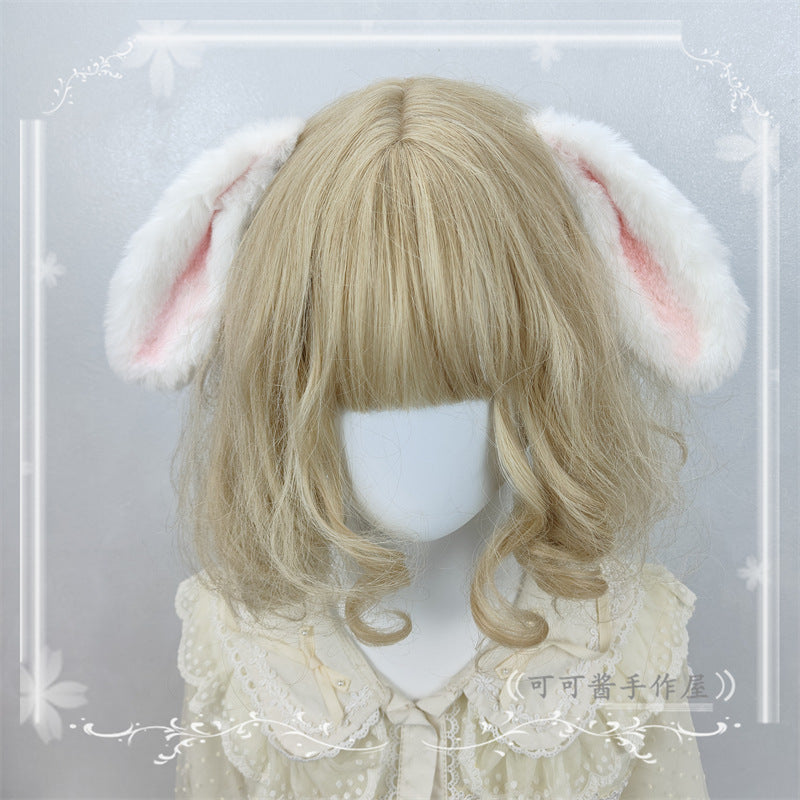 Realistic white plush rabbit ear hair clip and headband by LolitaFetch, perfect for cosplay and Lolita fashion accessories.