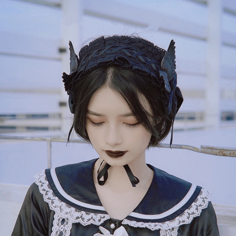 Strange Sugar - Black Wings Halloween Goth Lolita - Hairband Headwear