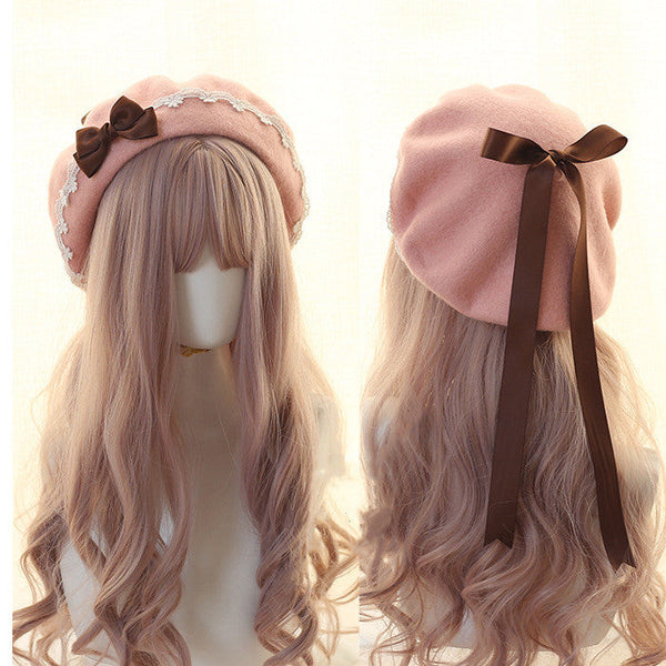 Xiaogui - Japanese Style Sweet Woolen Lolita - Lace Beret Headwear