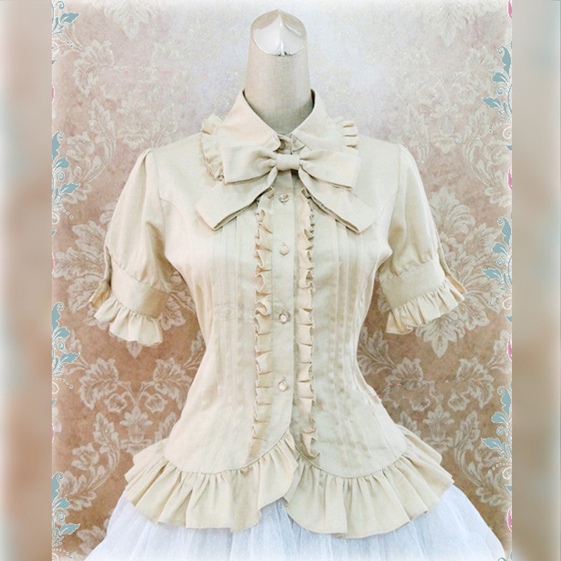 Multicolors Short Sleeve Cotton Lolita Blouse S light khaki